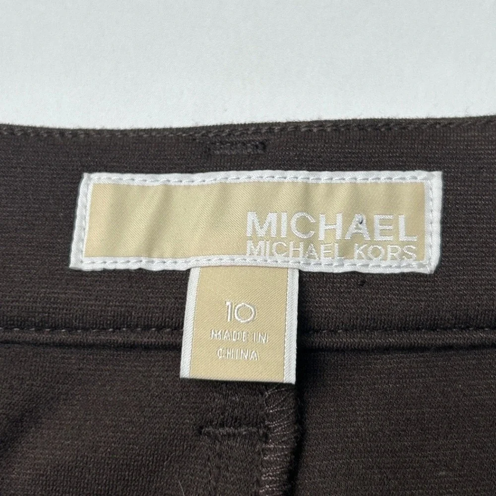 Michael Kors Womens Stretch Ponte Slim Straight Leg Pants Size 10 Brown Career